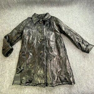 VTG Y2K Maxam Leather Italian Mosaic Patchwork Coat M Black‎ Goth Boho Lambskin